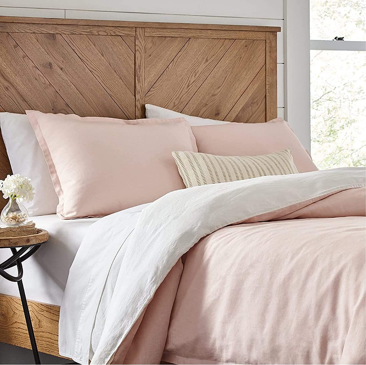 Kotton Culture Duvet Cover Set Soft & Smooth 100% Cotton Quilt Cover 219 X 260 cm with 2 Matching Pillow shams 50 X 90 cm, Reversible WHITE & BLUSH SUPER KING — image 1
