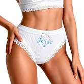 SHAMTEM Bride Bridal Thong Panties for Women,Something Blue Wedding Cotton Underwear,Blue BRIDE Crown Embroidered Lingerie