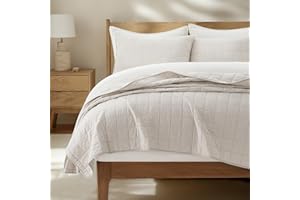 EVERGRACEHOME 100% Cotton Box Stitch Quilt Bedding Set King Size 3 Pieces, Garment-Washed Lightweight Soft Cozy Coverlet, Oversized Quilted Bedspread Sets with 2 Shams for All Season, Birch