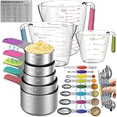 Minteem Magnetic Stainless Steel Measuring Cups and Spoons Set for Cooking & Baking, 3 Plastic Measuring Cups, 5 Magnetic Mea