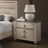 Roundhill Furniture Imerland Contemporary 2 Drawer Patched Wood Top Nightstand, 29.8"W x 18.25"D x 26.13"H, Brown