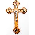 Jerusalem Olive Wood 7" Cross 14 Stations Crucifix from Bethehem with Holy Land Essences
