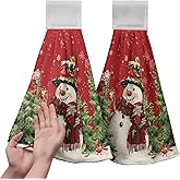 Winter Snowman Red Hanging Kitchen Towels Set of 2 Christmas Snow Snowman Pine Tree Bird Hand Towel with Hanging Loop Xmas Farmhouse Bath Towels Soft Absorbent Fingertip Dish Tie Towel for Bathroom