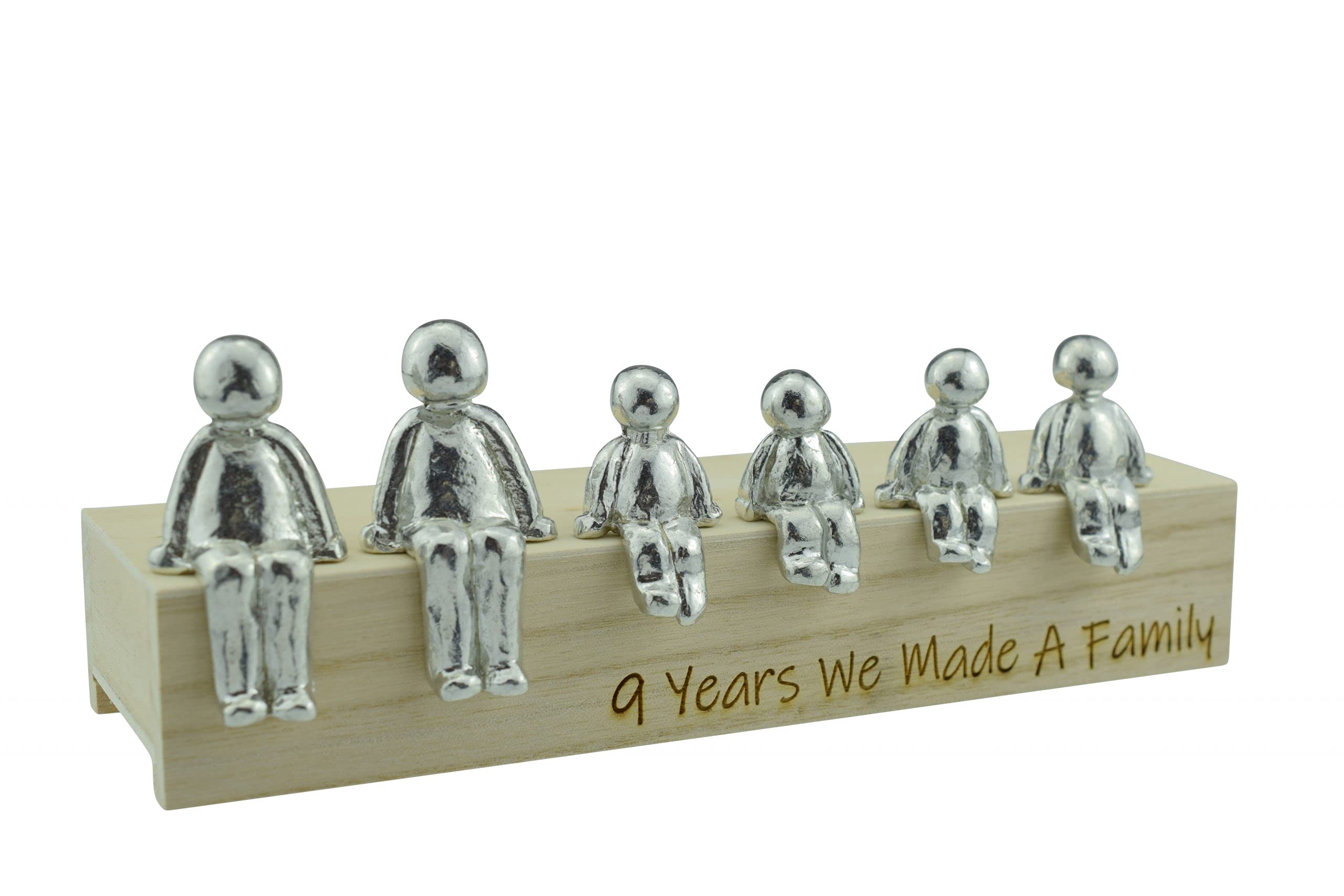 Pirantin 9th Anniversary Idea - 9 Years We Made A Family Metal Ornament - Choose Your Family Combination Box & Woodgrain May Vary(4 children)