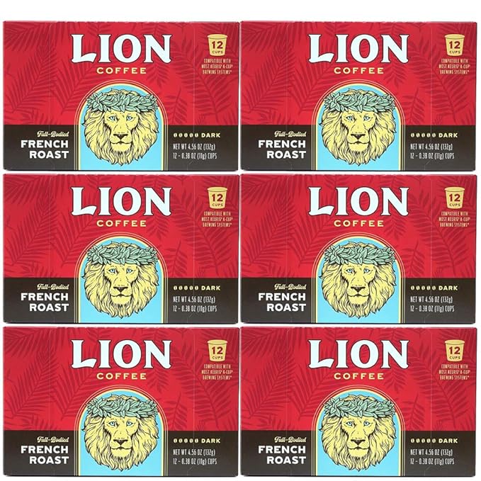 Lion Coffee French Roast, SingleServe Coffee Pods 12