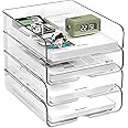 OUTIOE 4-Tier Paper Organizer for Desk, Stackable Desk Organizer Paper Tray, Desk Accessories & Workspace Organizers, Ideal for Office Supplies, Paper Storage (Clear, 4-Tier)