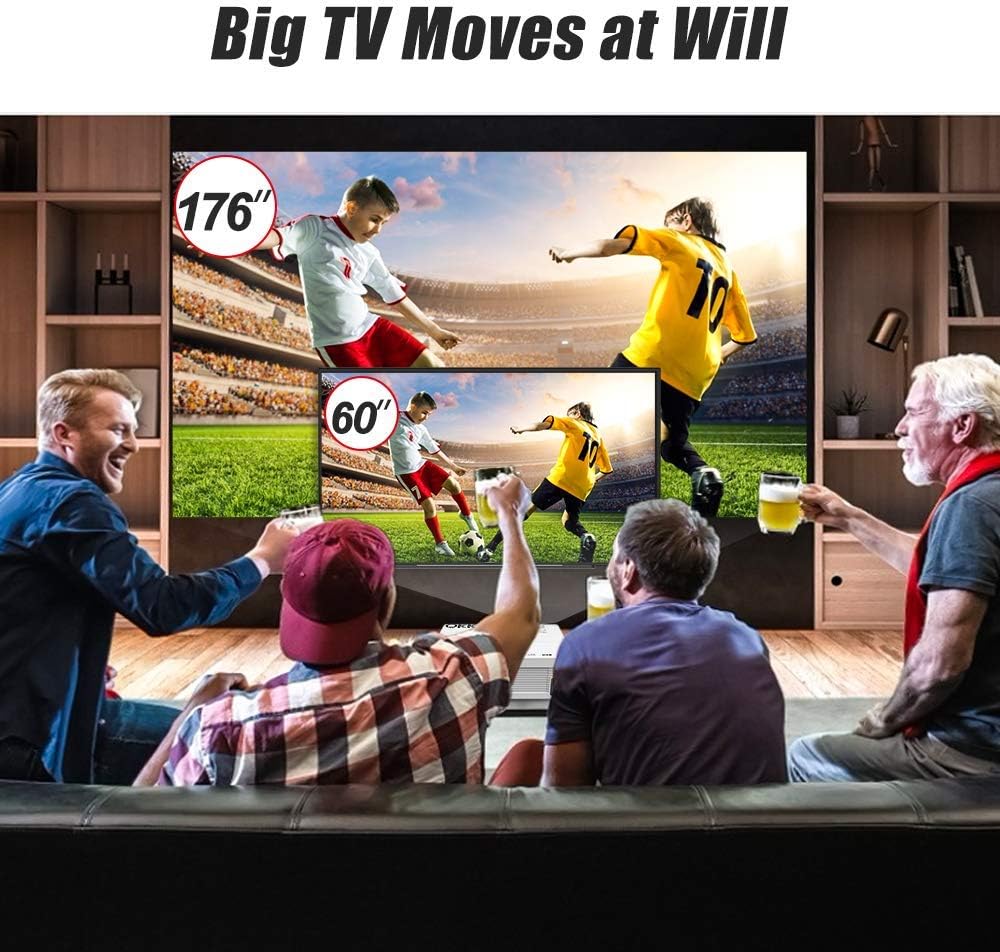 QKK Mini Projector 5500Lumens Portable LCD Projector [100" Projector Screen Included] Full HD 1080P Supported, Compatible with Smartphone, TV Stick, Games, HDMI, AV, Projector for Outdoor Movies: Electronics