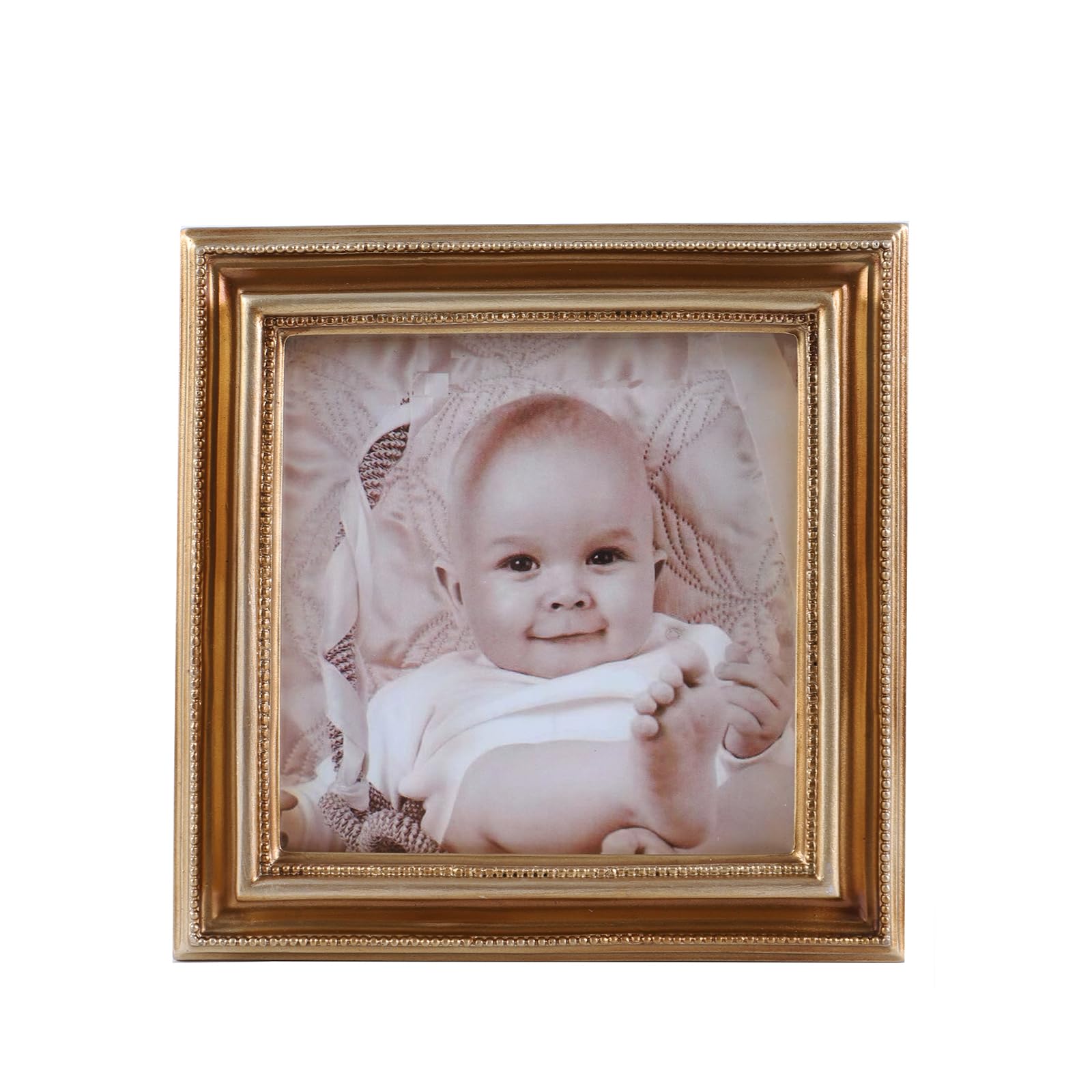 Photo 1 of SIKOO 3x3 Picture Frame Square Small Wallet Size Beaded Vintage Picture Frame Tabletop and Wall Mount Brass Vintage Wall Decor Bronze Gold