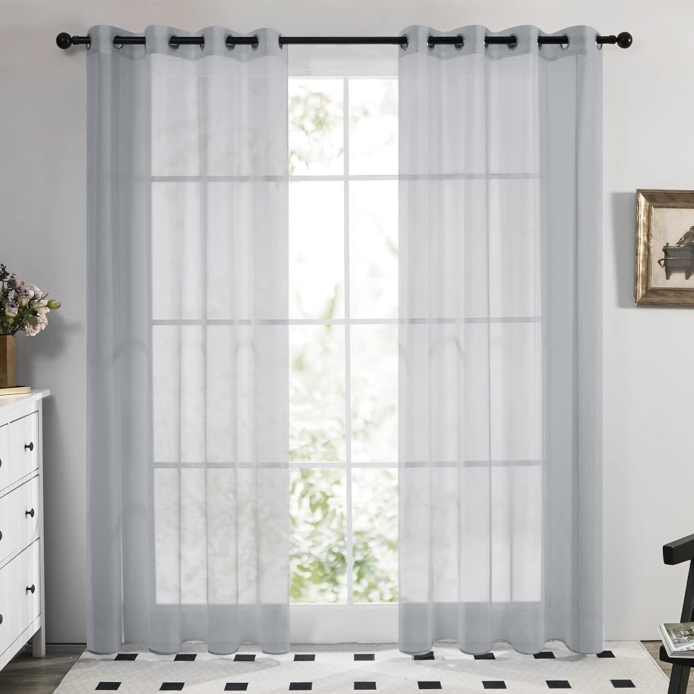 Deconovo Set of 2 Transparent Curtains Grey 260 x 140 cm Eyelet Voile
