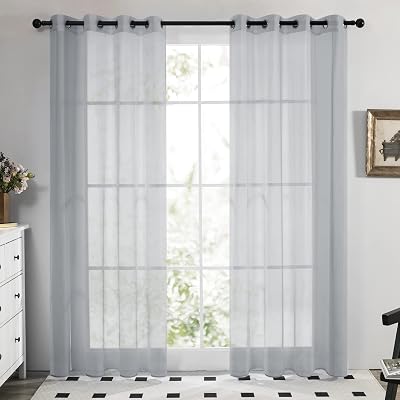 Deconovo Set of 2 Transparent Curtains Grey 260 x 140 cm Eyelet Voile