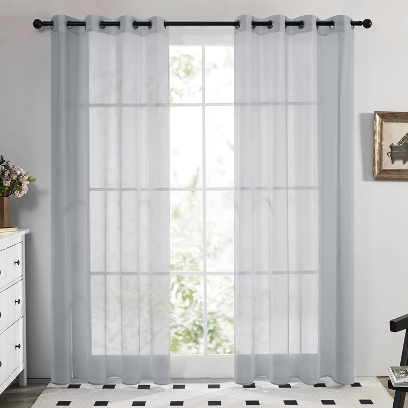 Deconovo Set of 2 Transparent Curtains Grey 260 x 140 cm Eyelet Voile