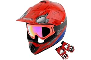 WOW Youth Kids Motocross BMX MX ATV Dirt Bike Dianasour Helmet Dragon + Goggles + Martian Youth Glove Bundle: HJOY MG Bundle