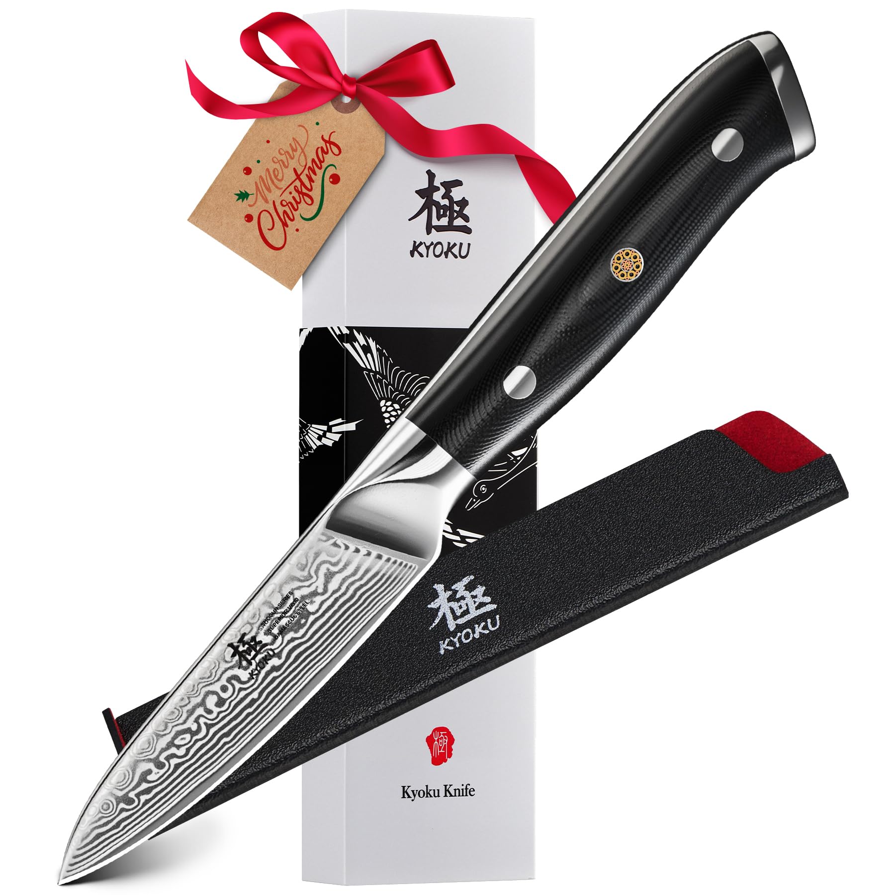 KYOKU Paring Knife - 3.5" - Shogun Series - Japanese Style VG10 Steel Core Damascus Blade - with Sheath & Case Image