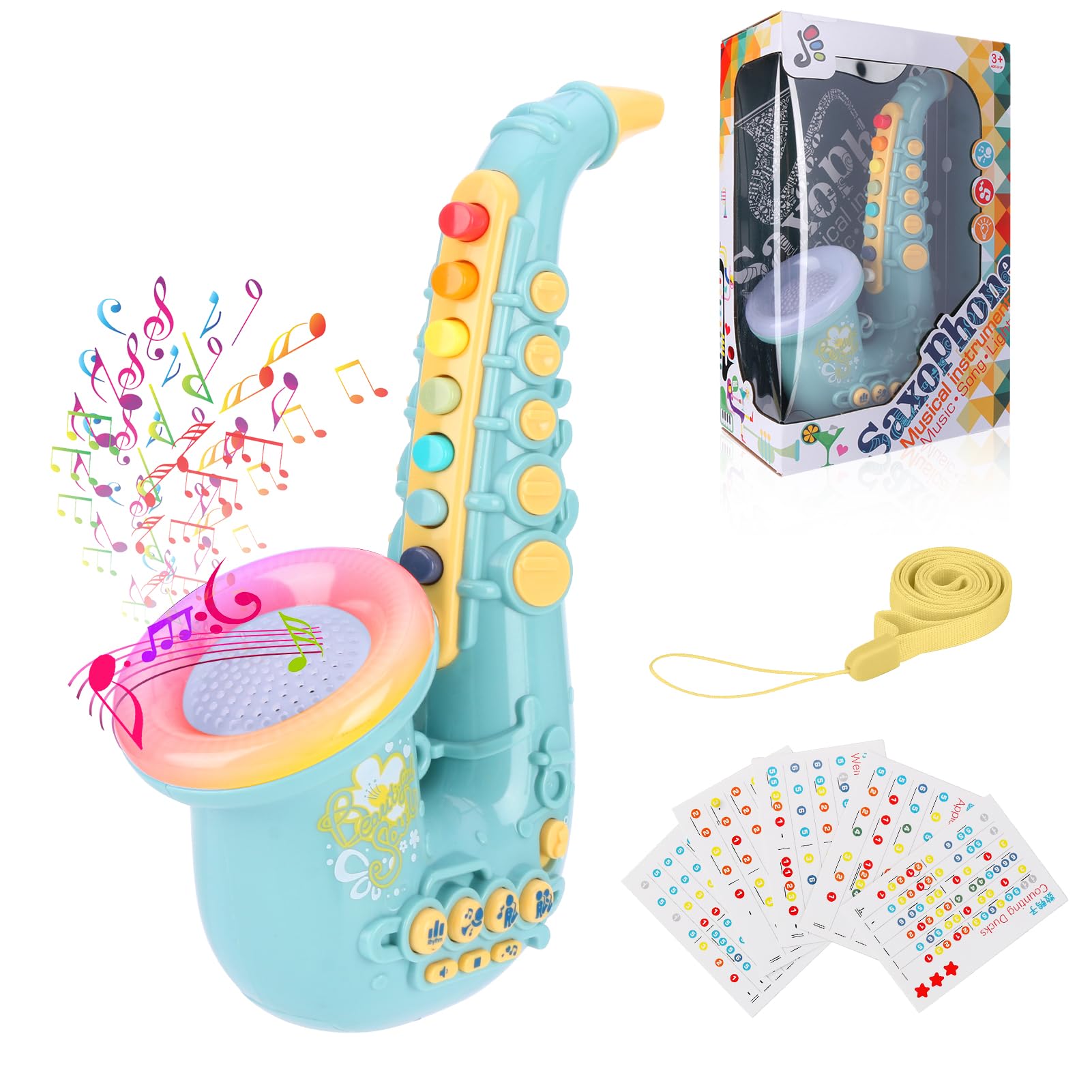 Coikes Toy Saxophone for Kids 8 Note Plastic with Music Portable Musical Instruments Toys Children Saxophone Early Educational Toy for Kids Baby Boys Girls (Blue)