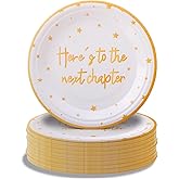Pandecor 50 Pieces Here's to the Next Chapter Disposable Paper Plates,7 inches Cake Dessert Plates for Graduation Coworker Leaving Party Decorations,New Job and Retirement (50 pieces plates)