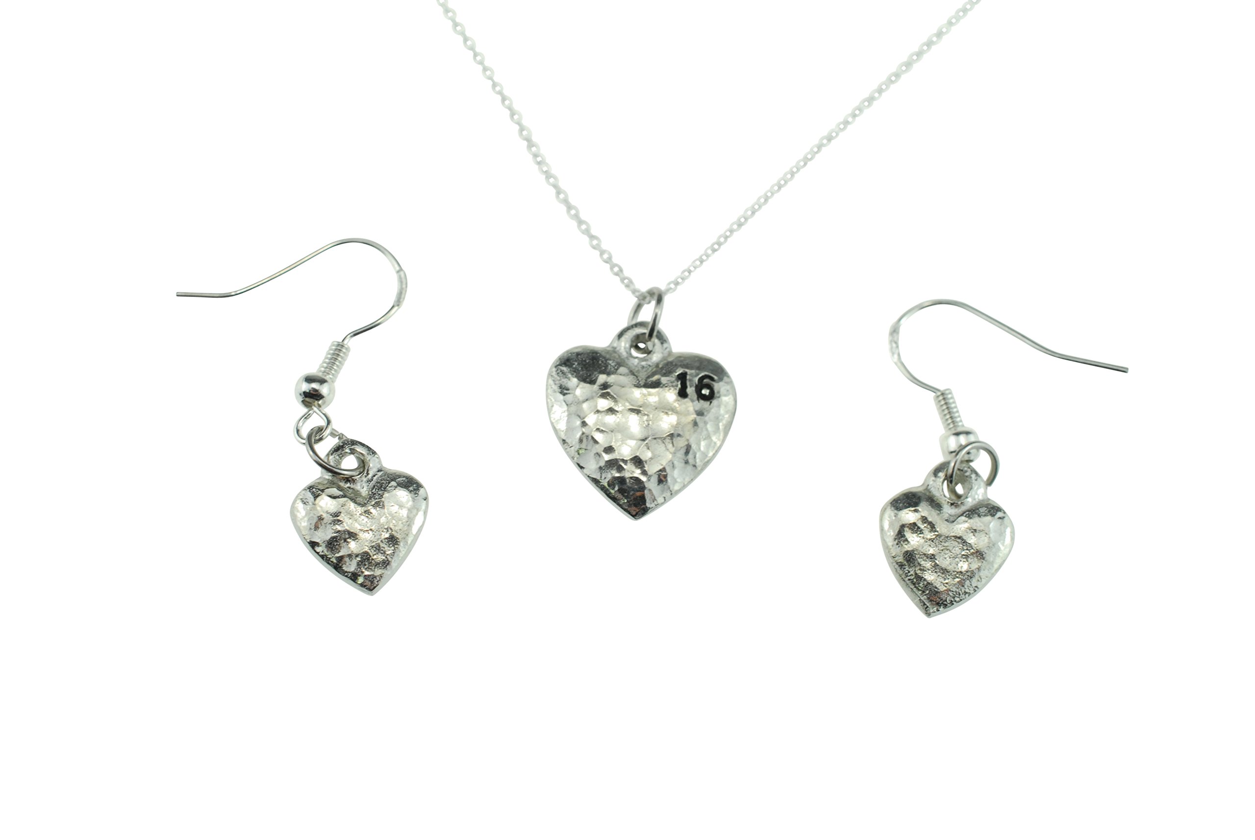 Pirantin 16th Anniversary Heart Earring and Necklace Set