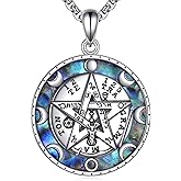 CUPENDA Tetragrammaton Necklace 925 Sterling Silver Tetragrammaton Abalone Shell Pentagram Pendant Necklace Wiccan Protection Amulet Pagan Jewelry for Women Men