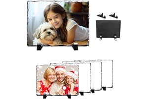 SECIVLOT 4 Pack Sublimation Slate Blanks,7.8x5.7in Heat Press Transfer Stone Custom Photo Slate Sublimation Blank with Display Holder for Desktop Souvenir DIY Personalized Gift