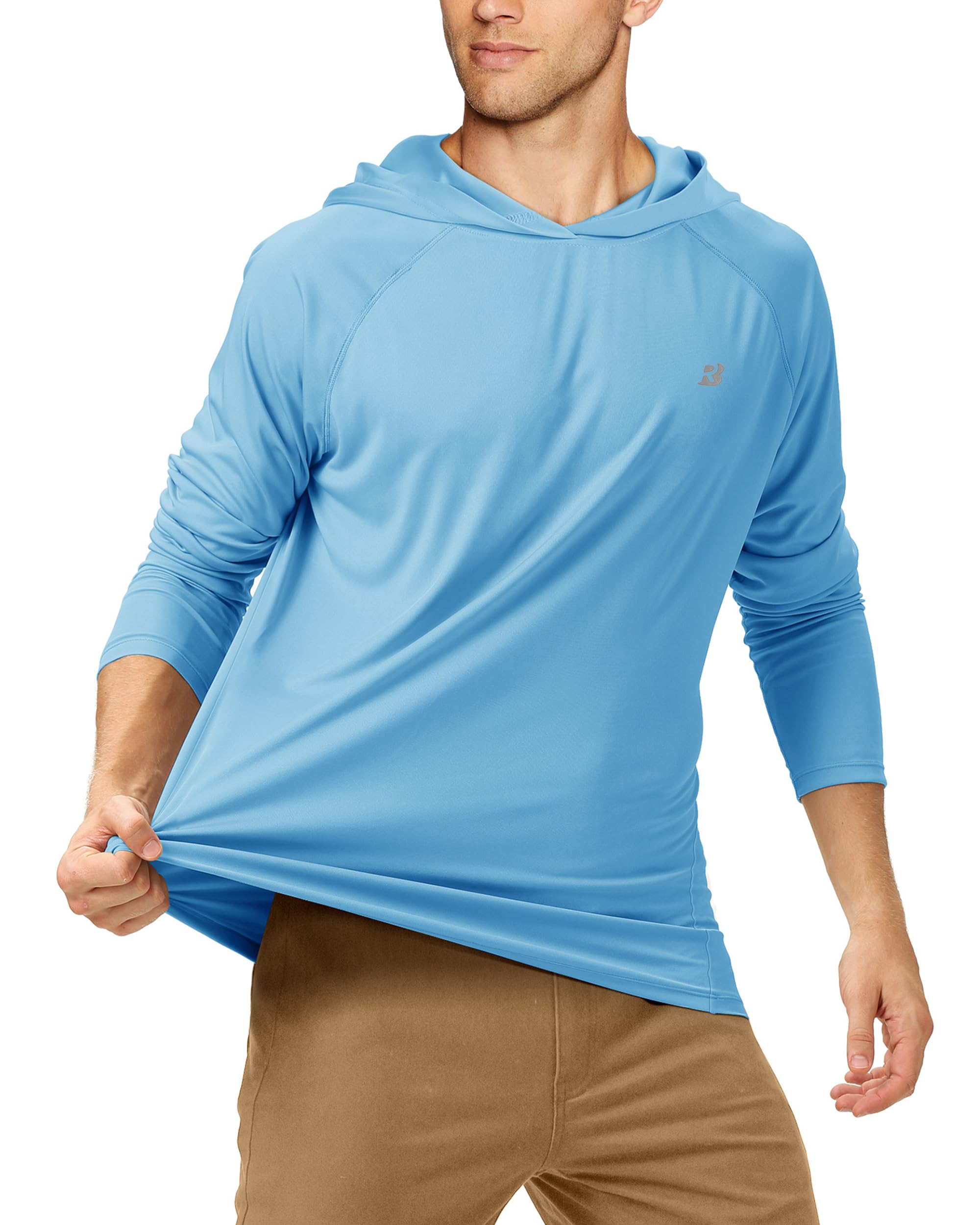 Roadbox UPF 50+ Fishing Shirts for Men, Long Sleeve UV Sun Protection Hoodie, Outdoor Hiking Running Swimming Rash Guard