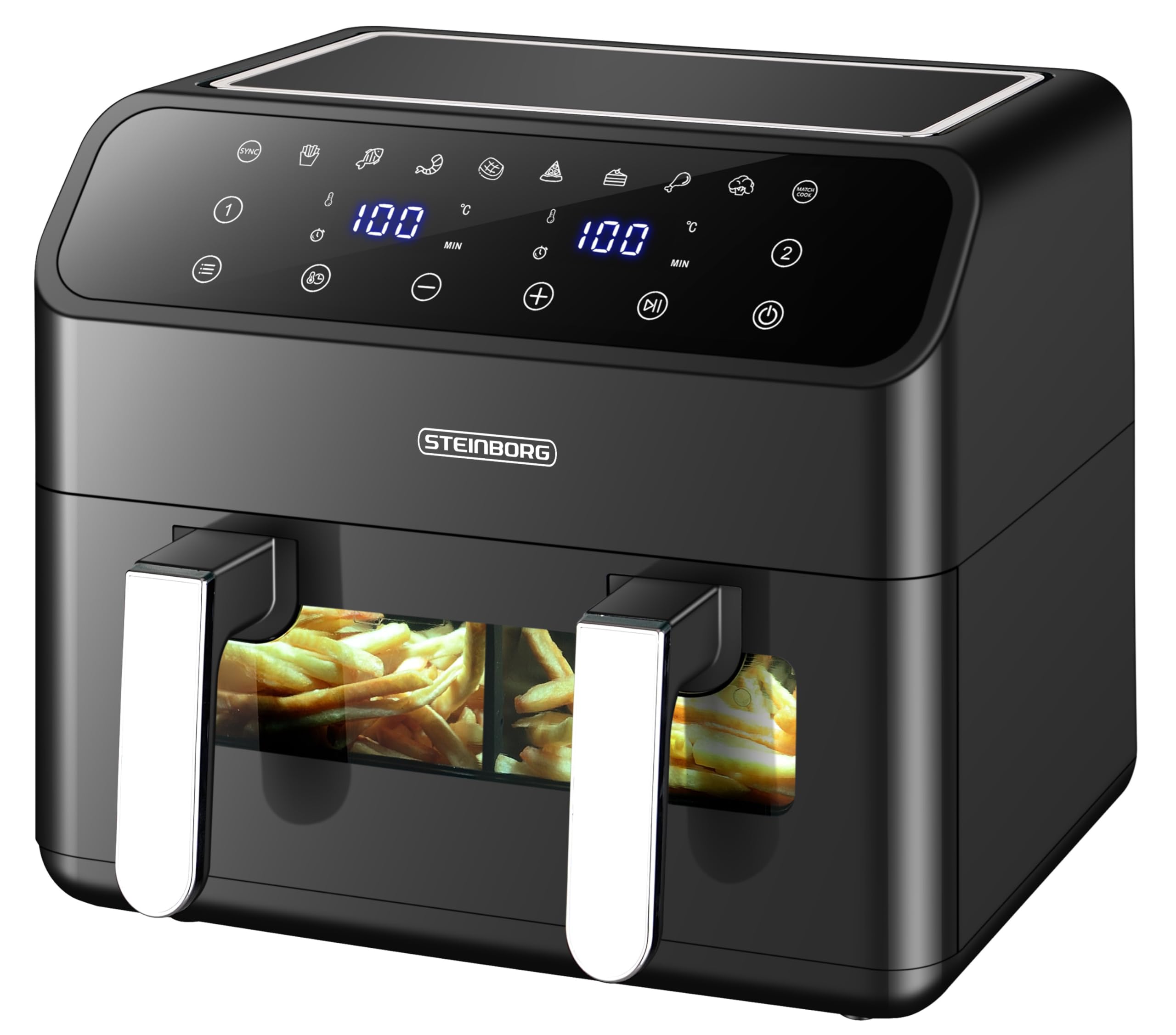 Heißluftfritteuse 2 Kammern 8 Liter Heissluftfritteuse Fritteuse Grillen Backen Dörren Dörrautomat Frittieren XXL Air Fryer Friteuse ohne Öl Heißluftofen Heißluftgrill 4 in 1 Mini Backofen