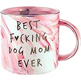 Dog Mom Gifts - Best Dog Mom Ever - Funny Birthday Gift For Dog Lovers Women - Gag Gifts for New Puppy Fur Baby Owners - Fur Mama Presents, Pitpull Pug - Cute Pink Marble Mug, 11.5oz Coffee Cup