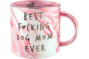 HENDSON Dog Mom Gifts - Best Dog Mom Ever - Funny Birthday Gift For Dog Lovers Women - Gag Gifts for New Puppy Fur Baby Owners - Fur Mama Presents, Pitpull Pug - Cute Pink Marble Mug, 11.5oz Coffee Cup