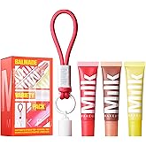 Milk Makeup 3-Pack Balmade Hydrating Lip Balm Gift Set – Sheer-Tinted, High Shine Glosses for Visibly Plumper Lips + Exclusive Keychain – Full Size Electron (Clear), Pump (Warm Beige) + Core (Red)