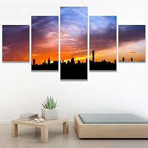 SIGNWIN 5 Panel Canvas Wall Art Cityscape Sunset...