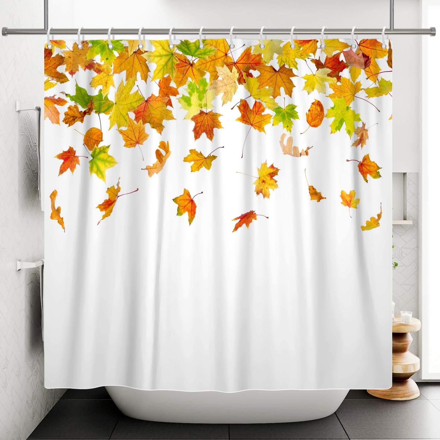 ASDCXZ Shower Curtain Autumn Orange Leaves 180x180 cm, Fall Maple Leaves Plants leaf Washable Shower Curtains Bathroom Decor Waterproof Polyester Textile Bathtub Curtain with 12 Hook