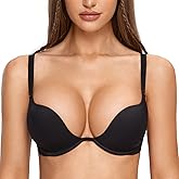 DOBREVA Women's Plunge Bra Deep V Sexy Underwire Low Cut Bras T Shirt Cleavage Lightly Padded