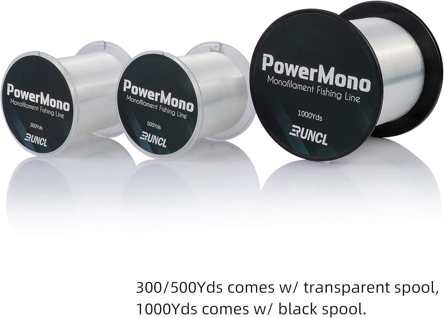 RUNCL PowerMono Fishing Line, Monofilament Fishing Line 300/500/1000Yds - Ultimate Strength, Shock Absorber, Suspend in Water, Knot Friendly - Mono Fishing Line 3-35LB, Low- & High-Vis Available : Sports & Outdoors