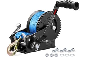 Kolvoii 3500lbs Boat Trailer Winch with 33FT Strap, Heavy Duty Hand Winch 2-Way Ratchet 4:1/8:1 Gear Ratio, Comfortable Handle for Boat, Trailer, Marine, and Jet Ski - Blue