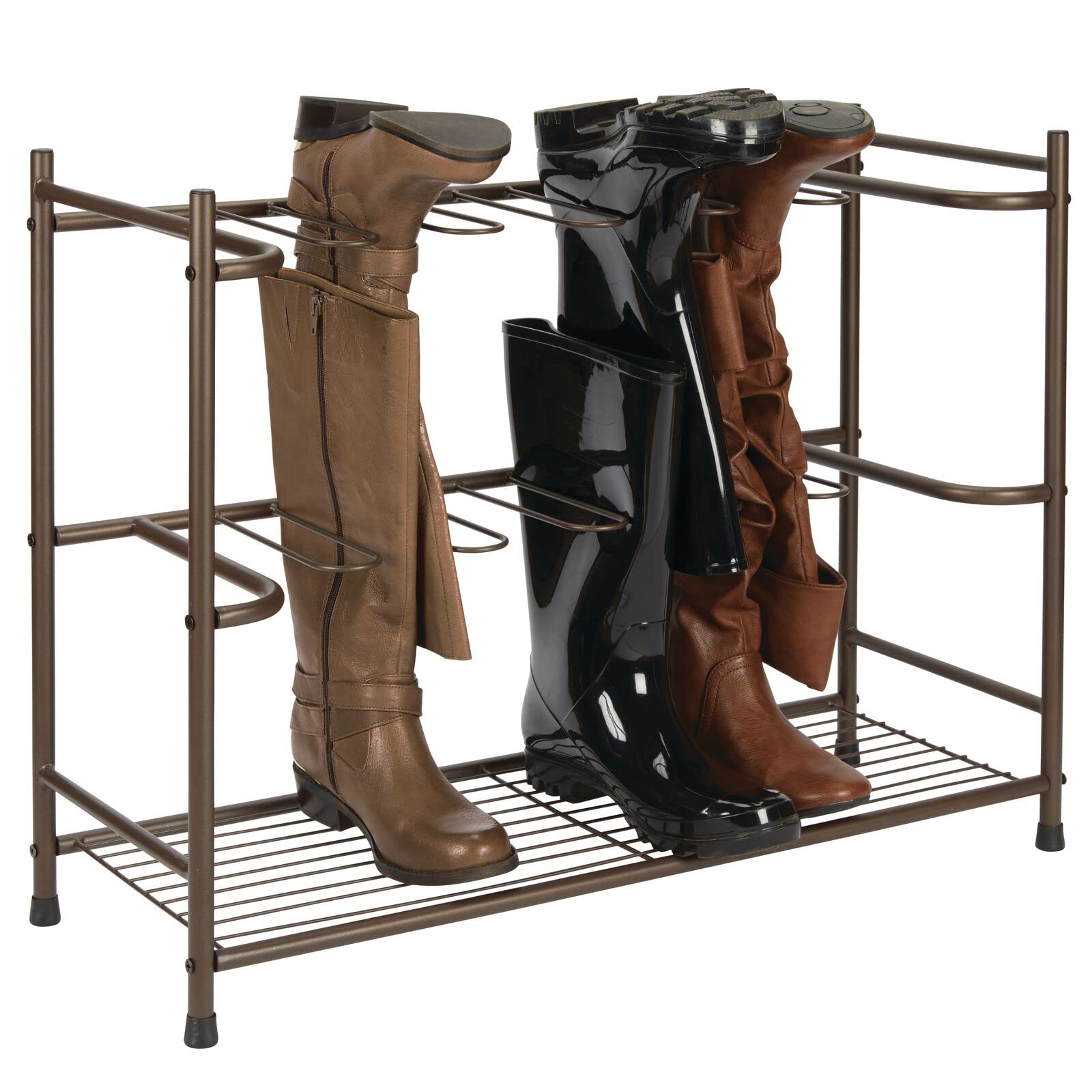 mDesign Metal Shoe Rack - Hanging Shoe and Boot Storage - Space-Saving Shoe Rack for 6 Pairs of Shoes, Rain Boots, Riding etc. - Dark Brown