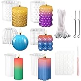 6PCS Silicone Candle Molds Set for Candle Making, Epoxy Resin Candle Mold Set with 100 Candle Wicks Supporting Sticks, Bubble