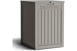 LHBcraft 49 Gallon Package Delivery Boxes for Outside, Outside Storage Box Waterproof, Lockable Outdoor Storage Box, Large Double Wall Resin, Package Drop Box Weatherproof for Porch Patio, Grey