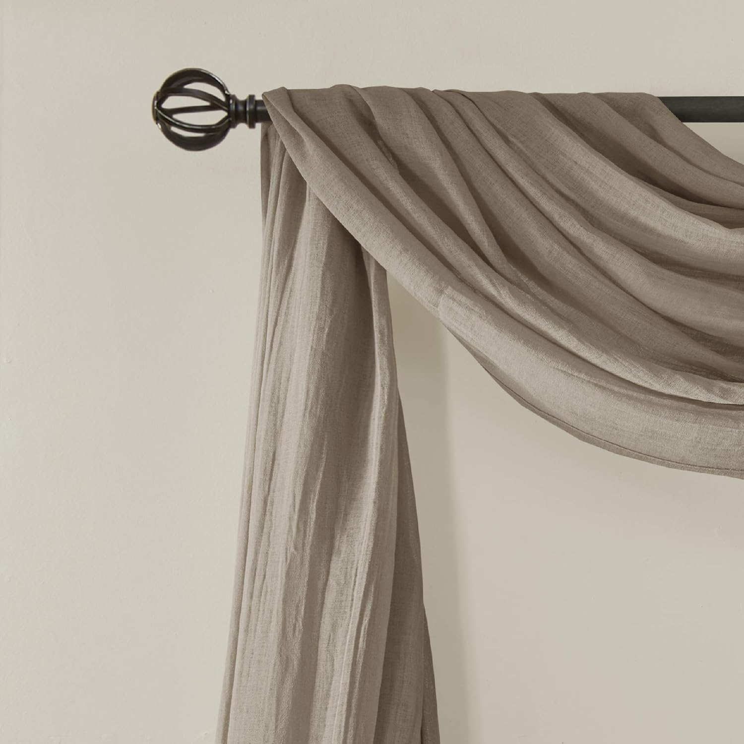 Madison Park Harper Sheer Bedroom, Modern Contemporary Window Curtain for Kitchen, Solid Fabric Panels, 42" x 216", Taupe: Home & Kitchen