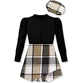 Hipea Girls Clothes 3PCS Sets Long Sleeve Solid Shirt Irregular Hem Skirt Pants with Beret Hats Winter Girls Skirt Sets