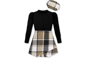 Hipea Girls Clothes 3PCS Sets Long Sleeve Solid Shirt Irregular Hem Skirt Pants with Beret Hats Winter Girls Skirt Sets