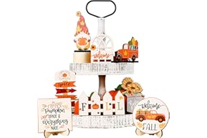 SY Super Bang 8PCS Fall Tiered Tray Decor, Include Pumpkins Gnome Maple Leaves Wooden Sign Decorations for Home Farmhouse Harvest Thanksgiving Table Indoor Holiday Decor.(Tiered Tray NOT Included)