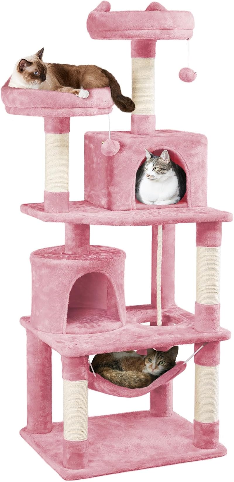 Yaheetech 158cm Multi-Level Cat Tree Tower Pink with Scratching Posts Condos