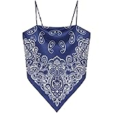 Women's Paisley Satin Bandana Tube Top Tie Back Adjustable Spaghetti Strap Sleeveless Boho Going Out Scarf Tops
