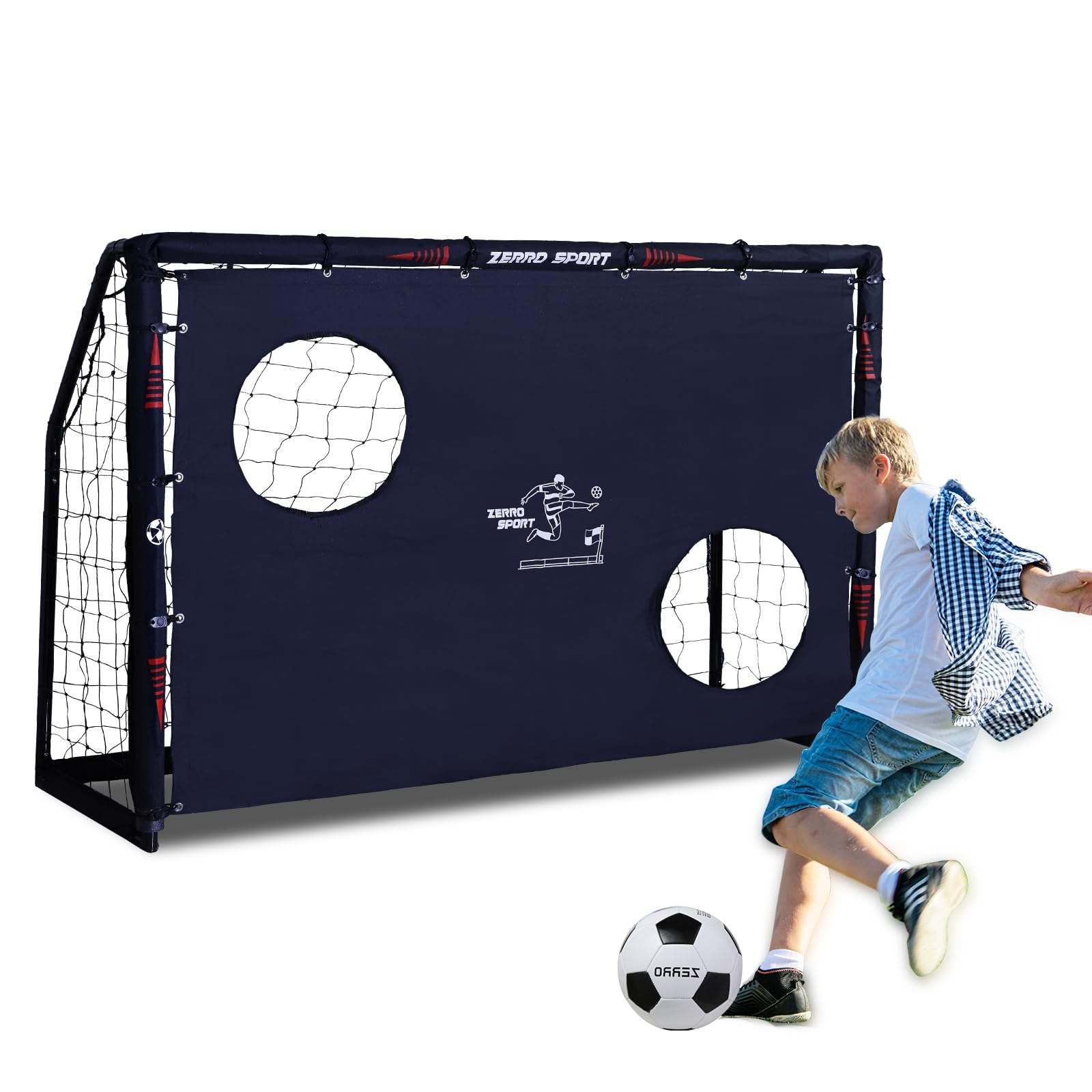 ZERRO Fussballtor mit Torwand 180cm Fußballtor, für Erwachsene Kinder zum Spielen Trainieren im Garten 180x60x120cm