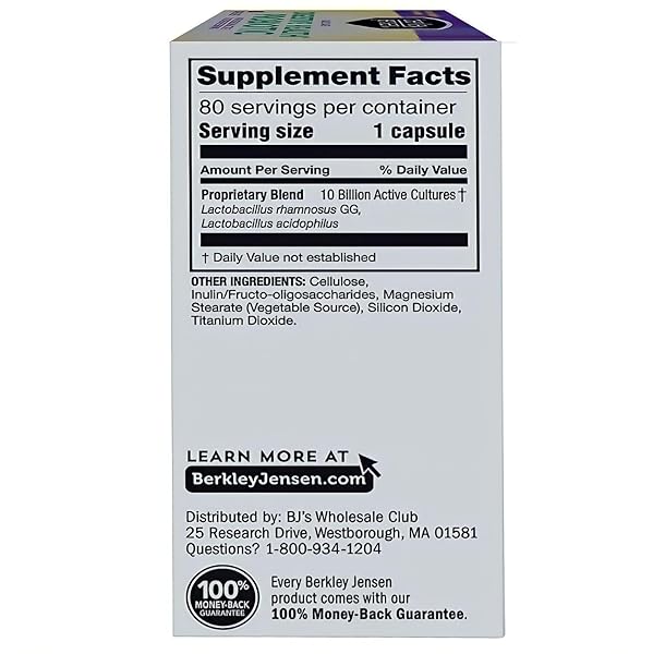 BERKLEY JENSEN DAILY CARE DIGESTIVE HEALTH PROBIOTICS FOR WOMEN & MEN – ADVANCED FORMULA WITH LACTOBACILLUS RHAMNOSUS GG & LACTOBACILLUS ACIDOPHILUS – FOR IMMUNE SUPPORT & GUT HEALTH – 80 CAPSULES