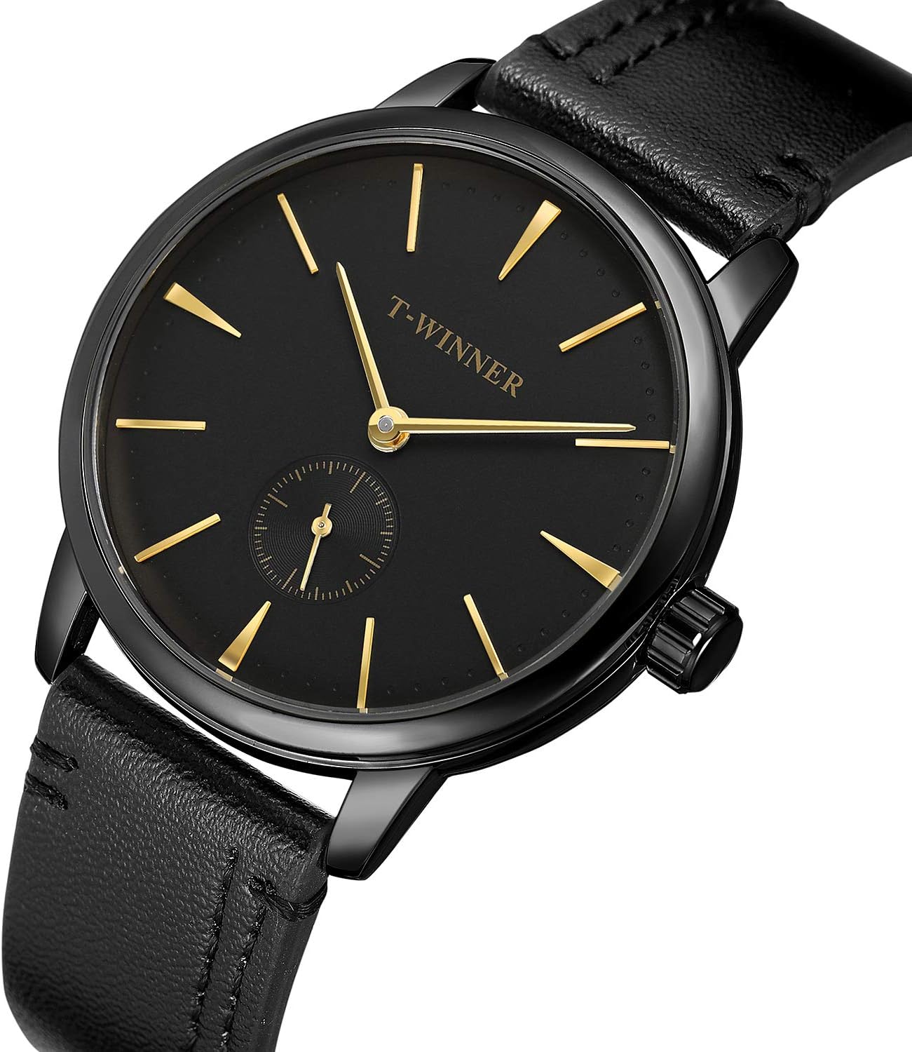 Bestn Watch Men's Manual Mechanical Watch Minimalist Analog Casual Wrist Watches with PU Leather Band