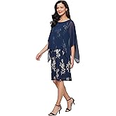 S.L. Fashions Women's Short Foil Detail Cocktail Dress with High-Low Overlay Cape