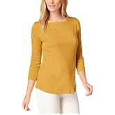Charter CIub Petite Pima Cotton Button Shoulder Top Honey Glaze P2XS