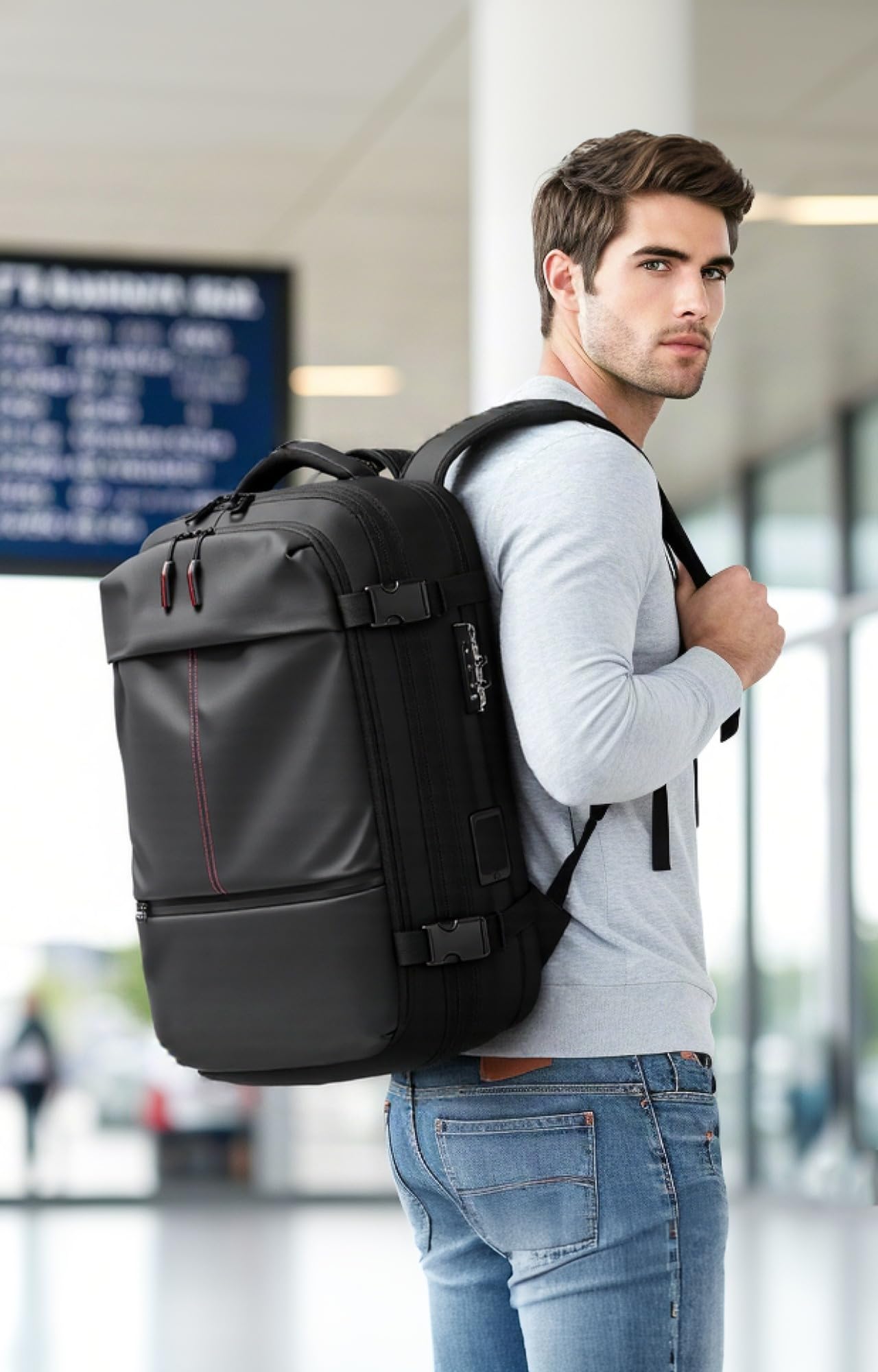 IKYWT Vacuum Seal Backpack Travel with Built-in Pump 80L Expandable Travel Backpack with Vacuum System, TSA Lock Water Resistant Carry-On Backpack