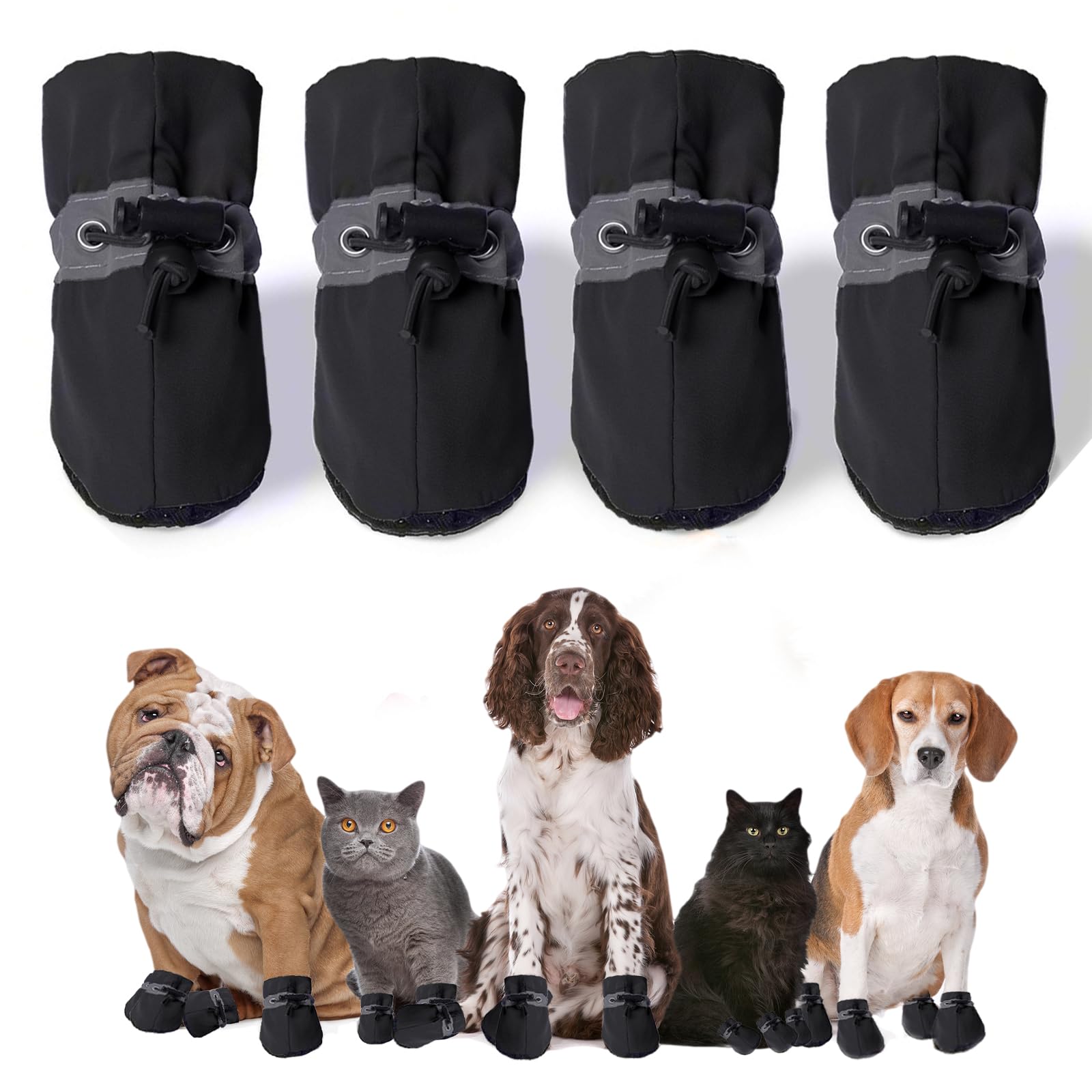 4 Pcs Non-Slip Waterproof Dog Boots | Soft Paw Protectors for Indoor, Outdoor | Small/Medium/Large Sizes(Black, 2)