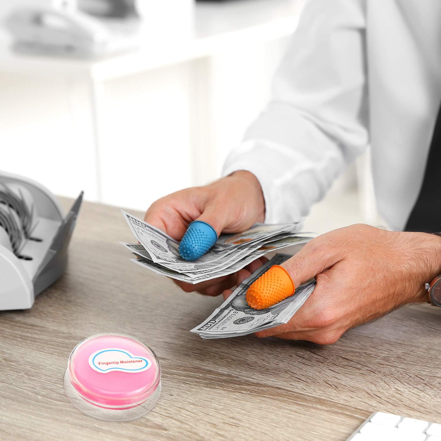 10 Pieces Rubber Fingers with 1/2 Oz Fingertip Moistener NonSlip