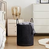 YOUDENOVA Cotton Rope Laundry Basket 58L Large 38cm x 50cm Handles Black view 2